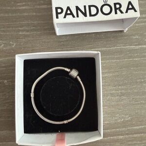 Pandora silver zirconia Open Bangle Bracelet and charms